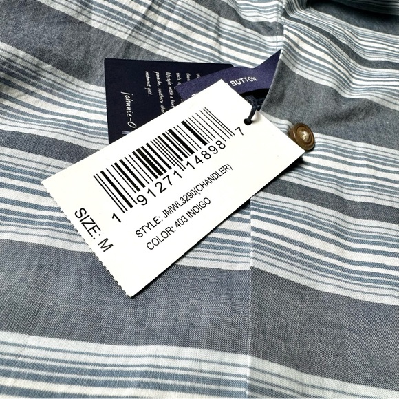 NWT johnnie-O Chandler Indigo Striped Long Sleeve Button-Down Shirt Medium - Picture 9 of 13